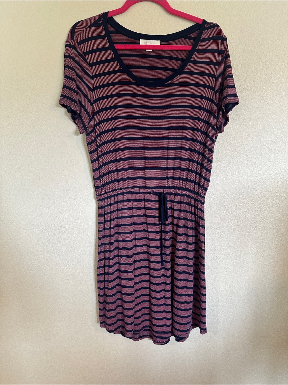 Olive & Oak Pink and Black Striped Drawstring Waist Dress